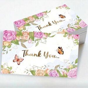 50 Thank You Cards Floral Butterfly Design Small Business Packaging Inserts Pack